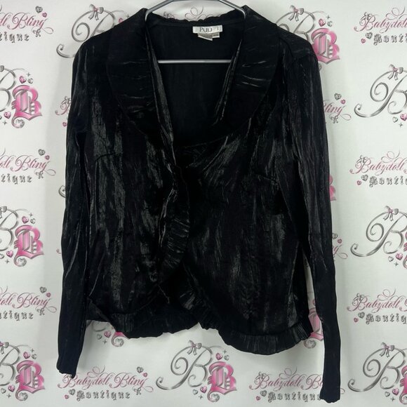 Puli cardigan blazer shiny ruffle frilly Women's Blouse with Ruffle Detail - Picture 1 of 8